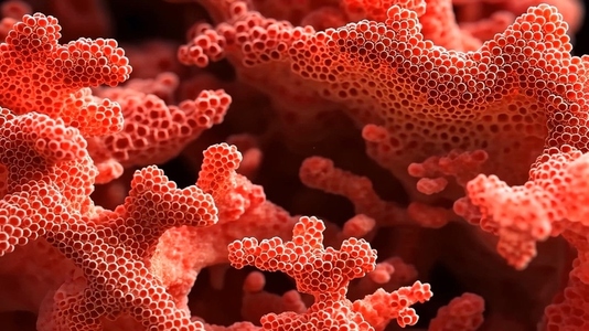 Close up view of vibrant red coral structures