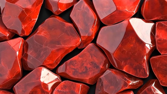 A close up view of polished Red Silk Jade gemstones