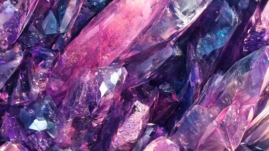 Close up of vibrant purple and pink Rutilated Amethyst crystals