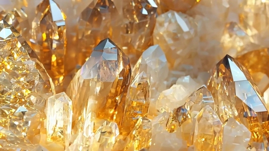 Close up of sparkling citrine Rutilated Quartz crystals
