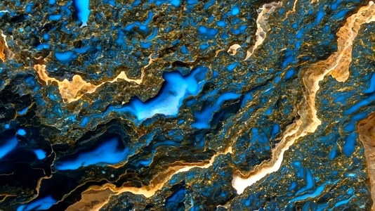 A close up view of a vibrant blue and gold agate stone