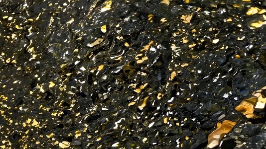A close up view of a shiny  dark mineral surface