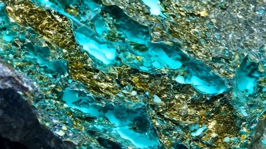 A close up view of a mineral or gemstone with vibrant turquoise