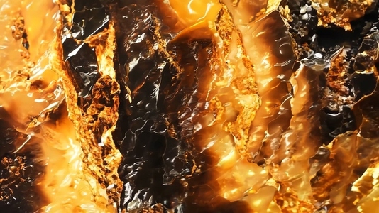 Close up view of a polished amber stone with intricate patterns