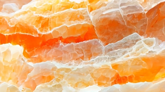 Close up of a colorful agate stone with layers of orange  white