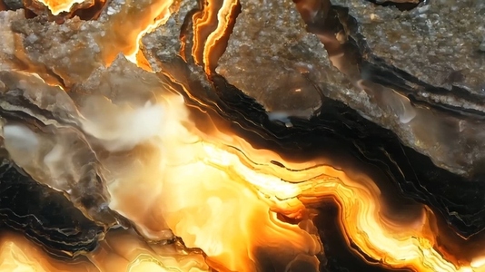 Close up of a geode with glowing layers of quartz and agate