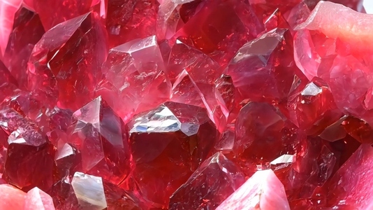Close up of vibrant red Strawberry Quartz crystals
