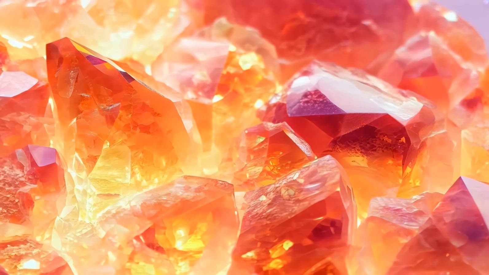 A close-up view of vibrant orange and amber sunstone crystals