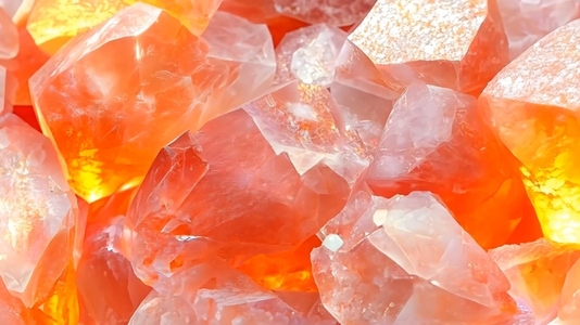 A close up view of vibrant orange and clear sunstone crystals