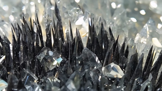 Close up of a mineral formation sharp black Tourmalinated Quart