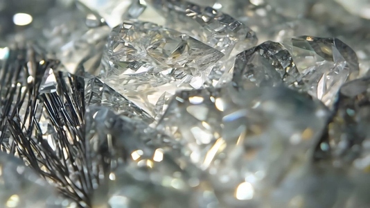 Close up view of sparkling clear Tourmalinated Quartz crystals