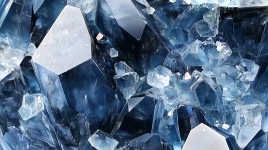 A close up view of blue Tourmalinated Quartz crystals