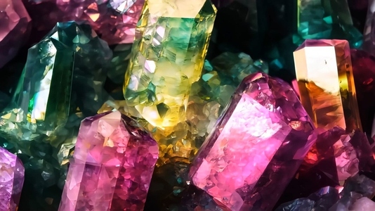 A vibrant collection of colorful Tourmaline crystals