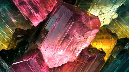 A close up view of vibrant  multi colored Tourmaline crystals