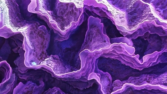 Close up view of textured purple layers resembling geological