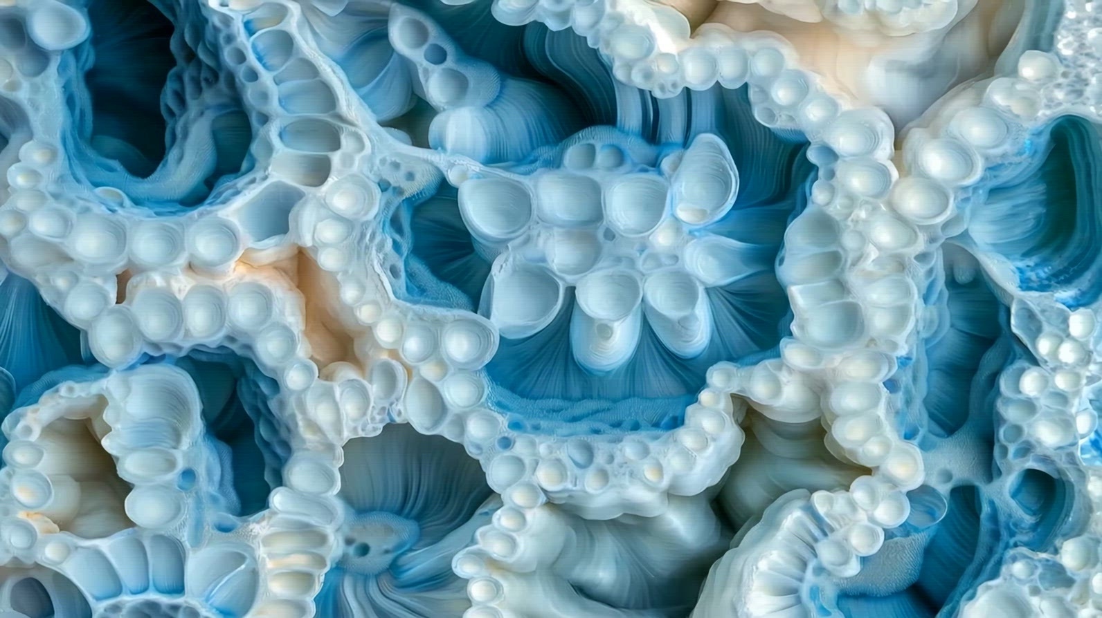 Abstract close-up of blue and white crystalline formations