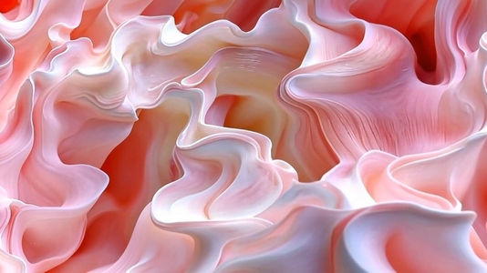 An abstract close up of flowing  wavy patterns in soft pink