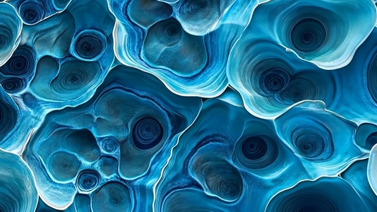 An abstract close up of blue and turquoise organic shapes