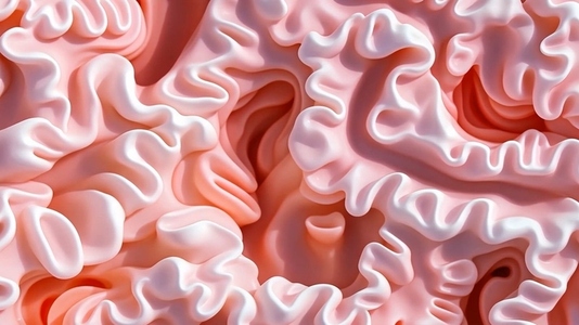 A close up view of abstract wavy pink and white textures