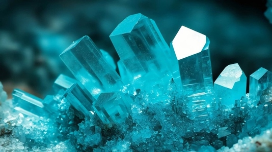 Stunning turquoise crystals with sharp edges reflecting light