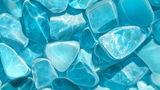 Smooth translucent turquoise stones arranged closely together