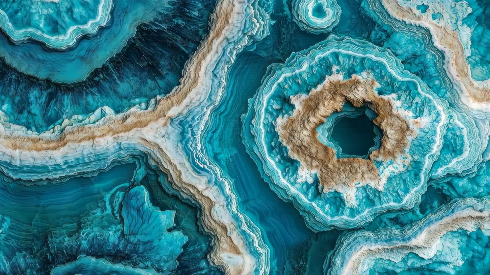 An abstract aerial view of turquoise and blue