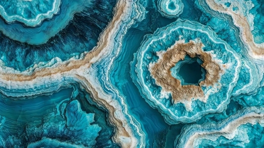 An abstract aerial view of turquoise and blue