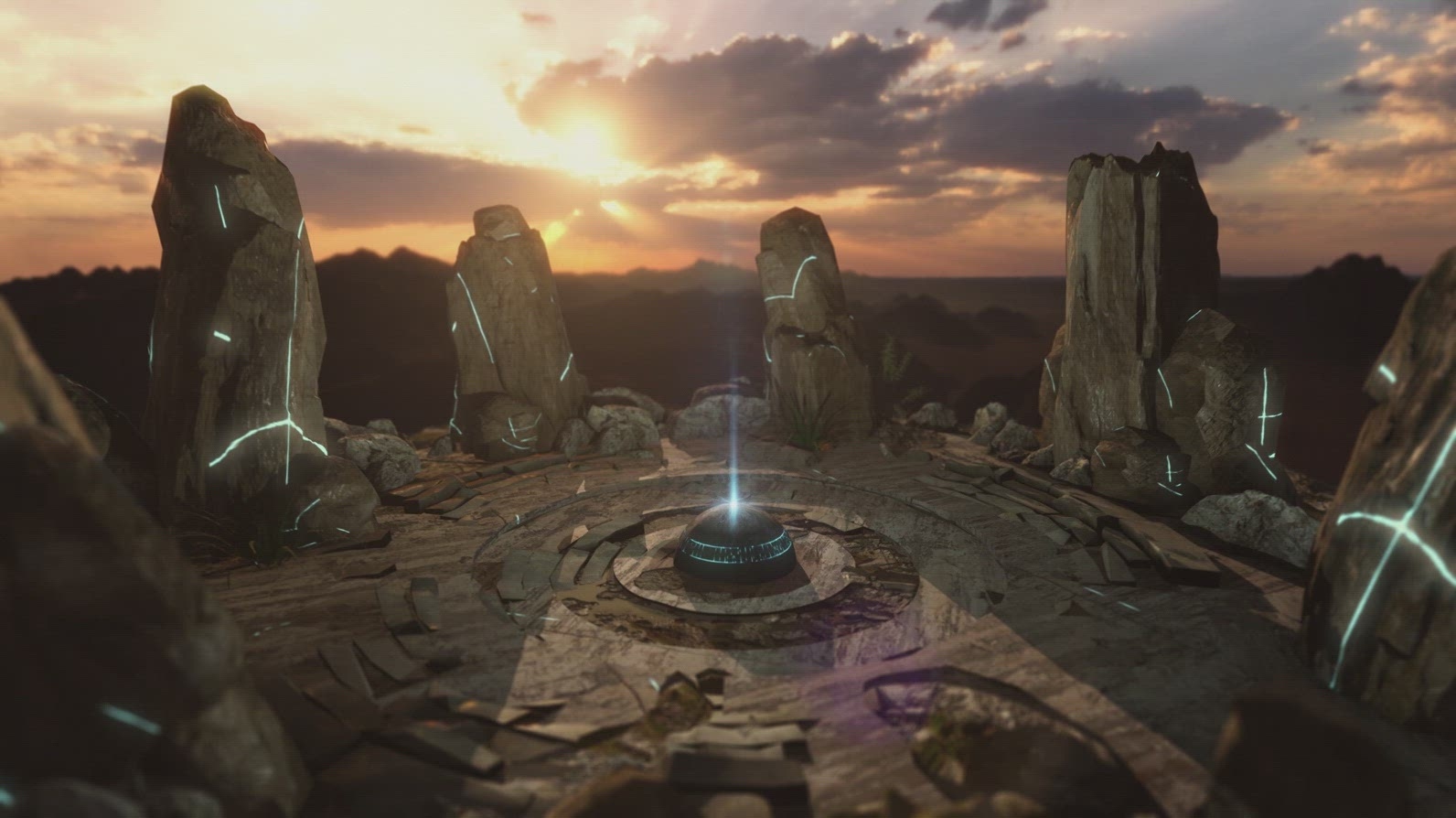 Blue Beam Rises from Ancient Site