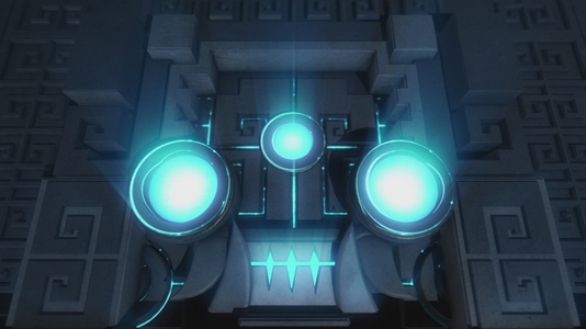 Blue Energy Guardian Embedded in Ancient Wall Blue Energy Guardian Embedded in Ancient Wall