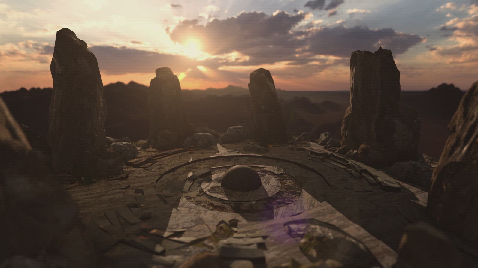 Mystic Ancient Ruins of Ritual Circle at Dusk