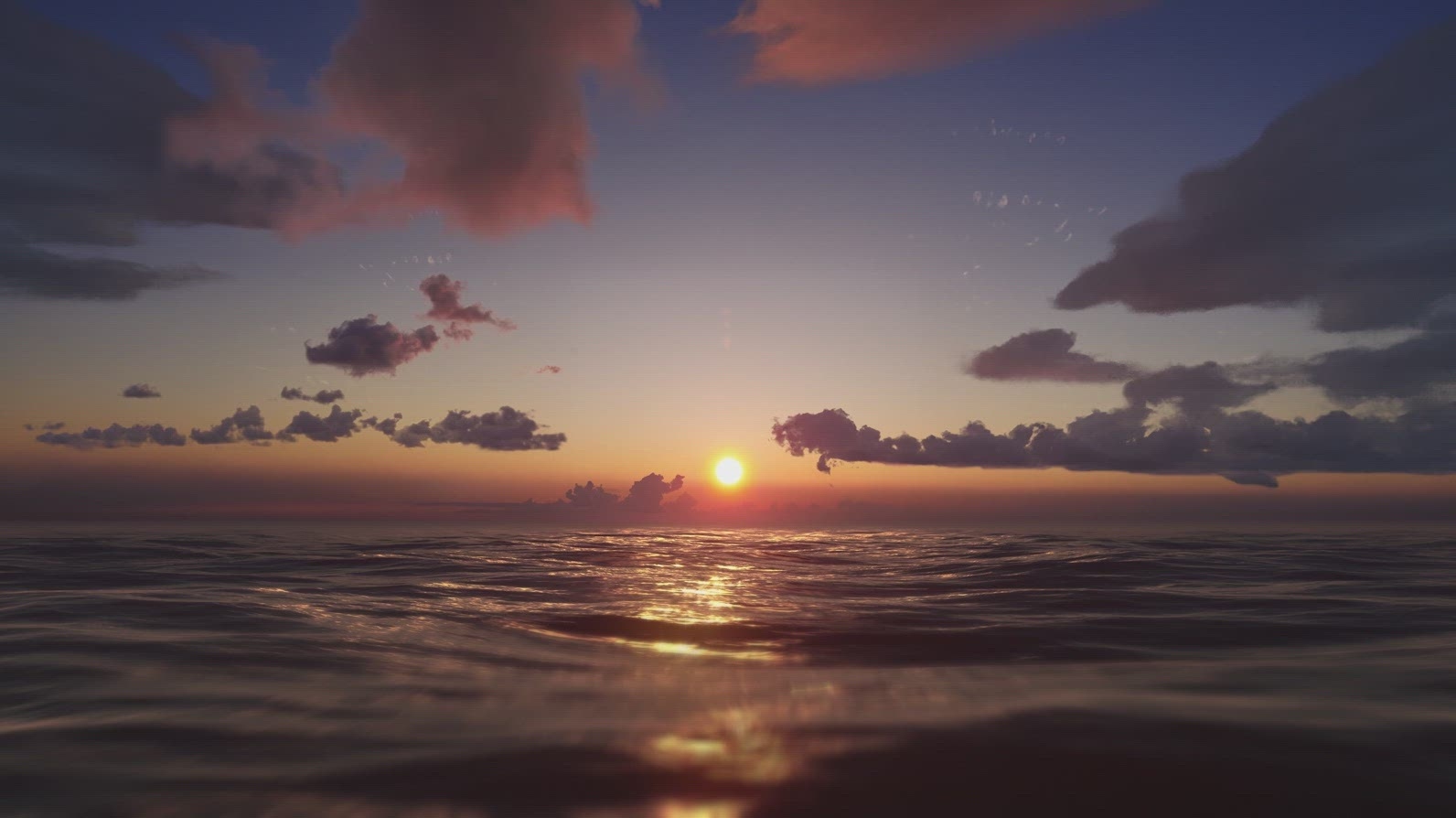 Cinematic Aerial Sunset Flight Over Open Ocean