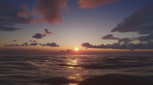 Cinematic Aerial Sunset Flight Over Open Ocean