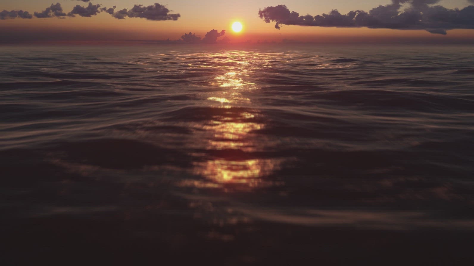 Golden Hour Sun Setting Over Ocean Horizon