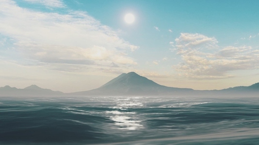 Morning Sun Over Lake Atitlan with Volcano Landscape