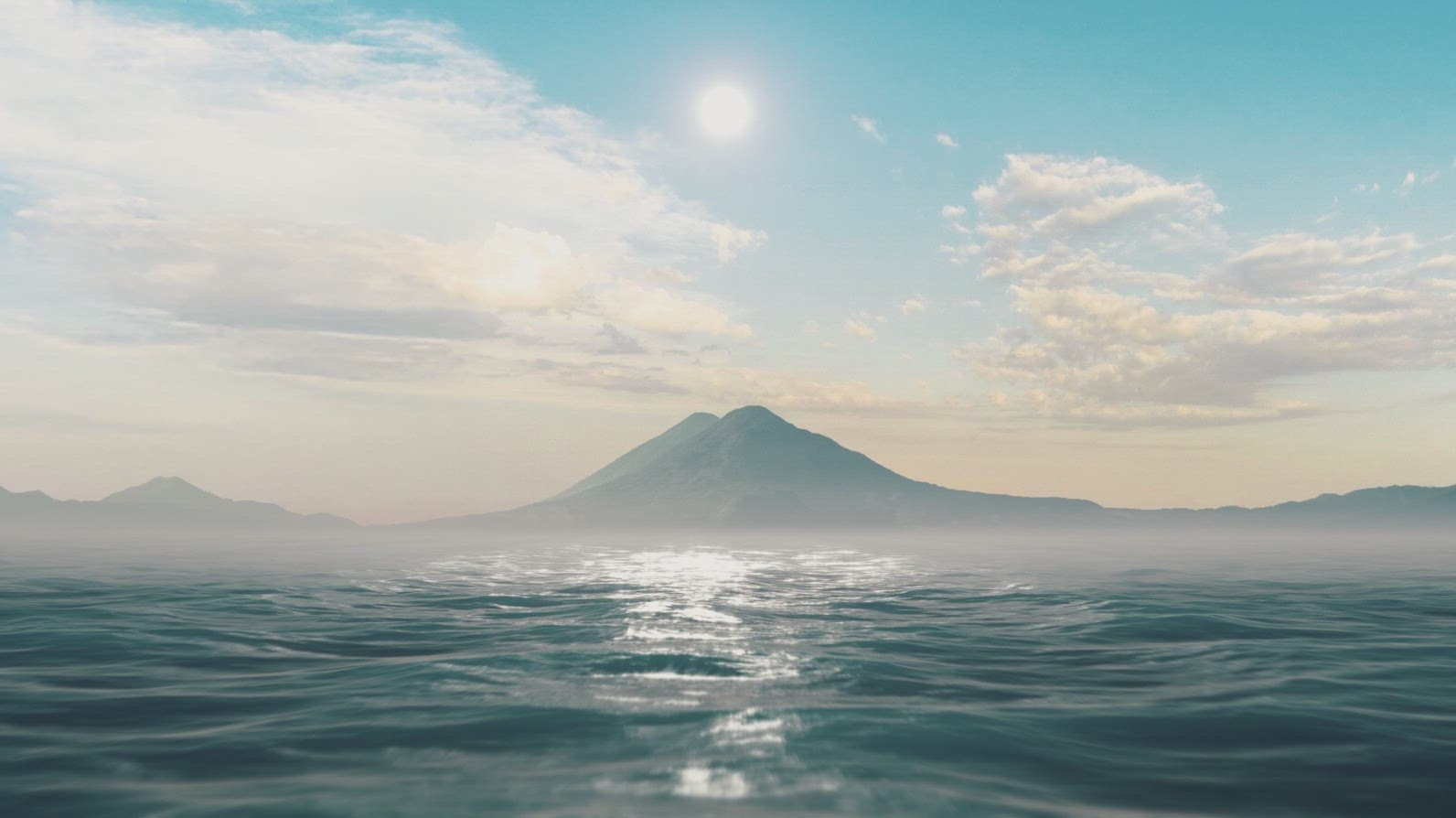 Scenic View of Lake Atitlán with Volcano and Clouds