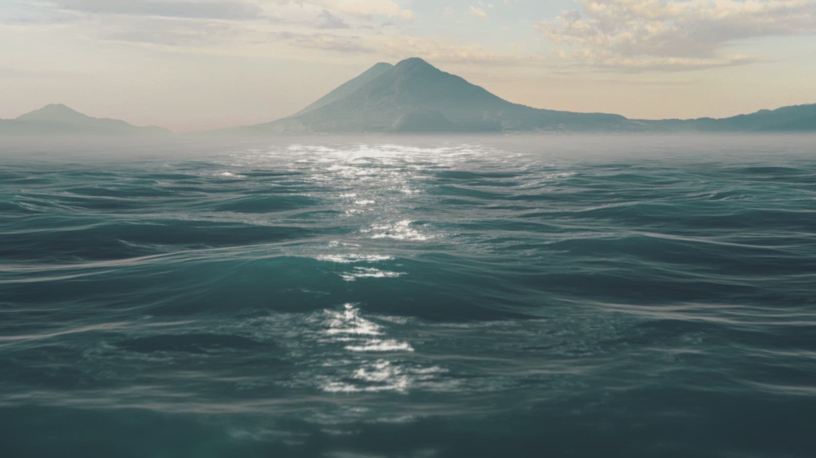 Lake Atitlán Volcano View with Clear Blue Sky Above