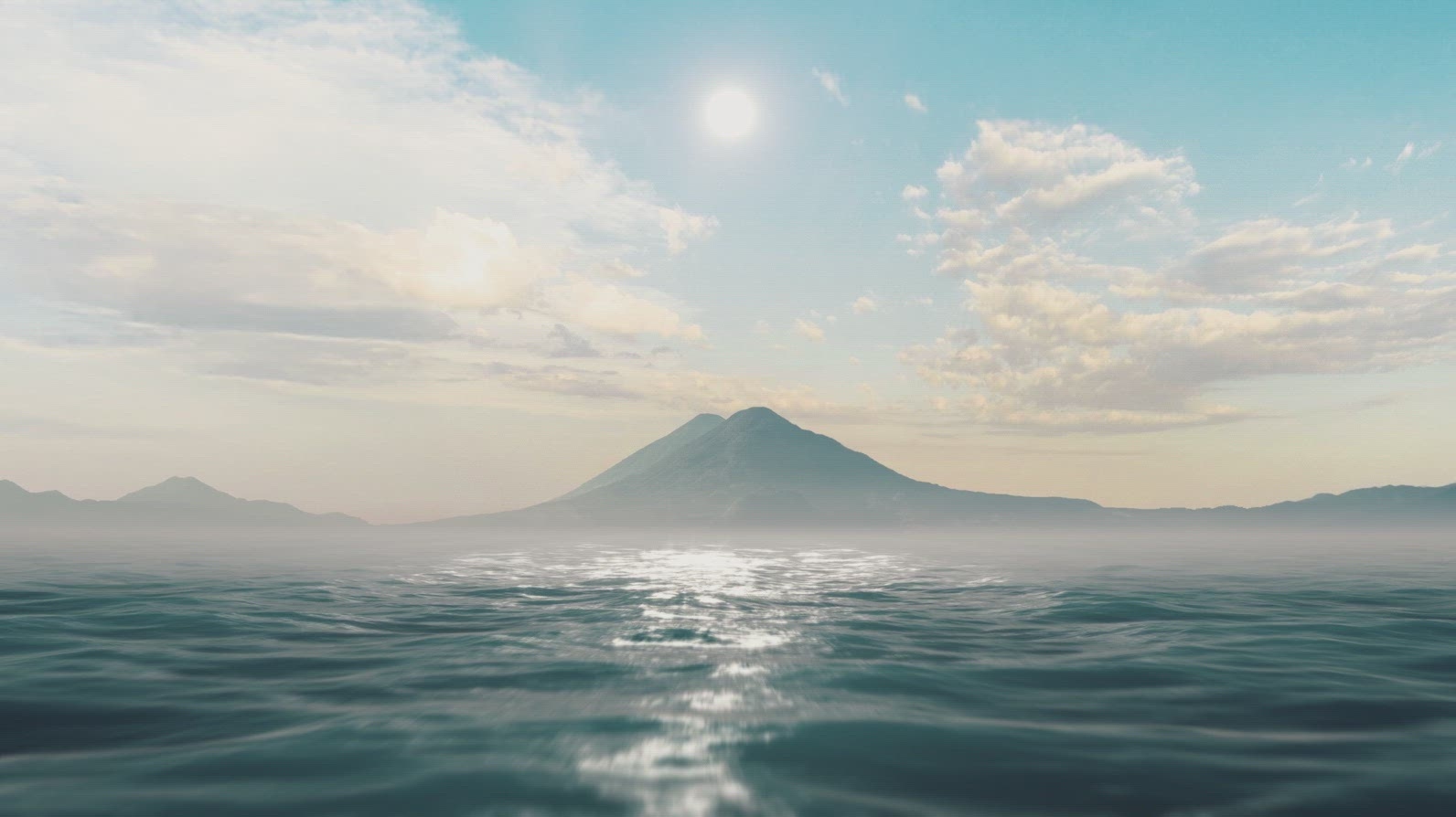 Sunrise Over Lake Atitlán with Majestic Volcano Horizon