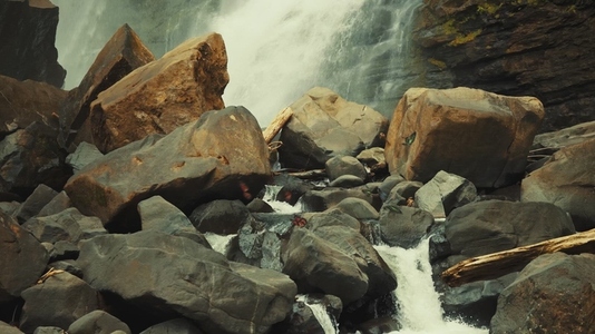 Swarm of Butterflies Flying Over Waterfall Rocks