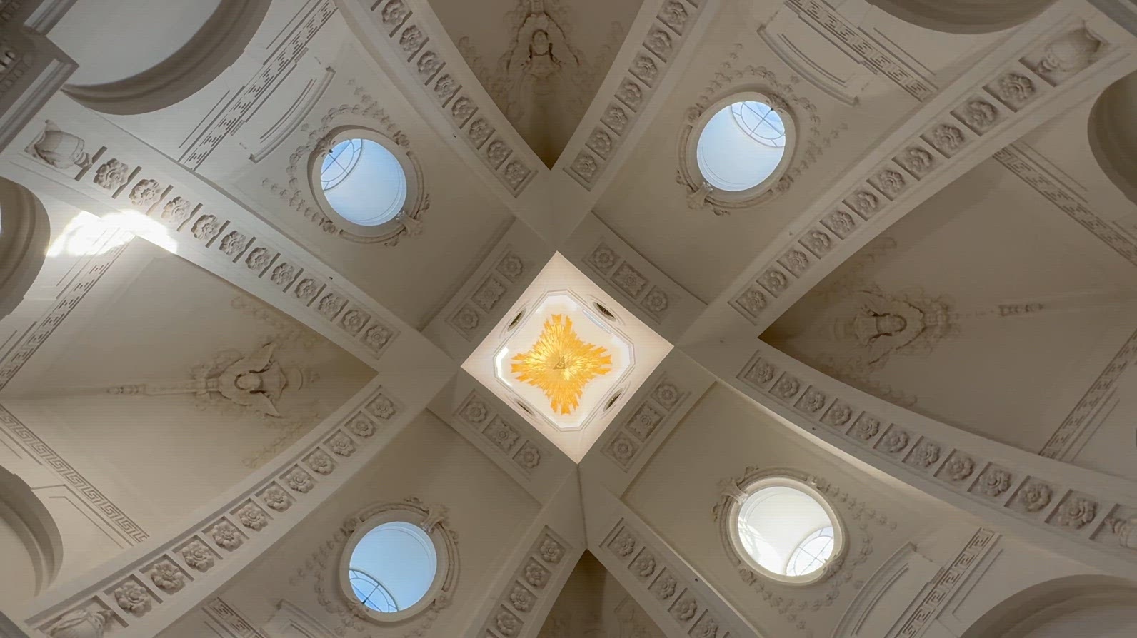 Interior view of a decorative Peter and Paul Fortress dome ceili