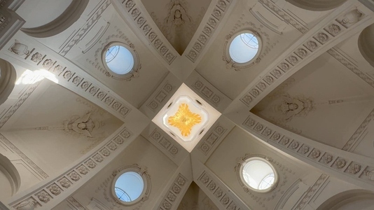 Interior view of a decorative Peter and Paul Fortress dome ceili