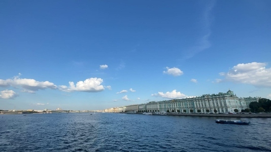 A panoramic view timelapse of a river Winter Palace Hermitage
